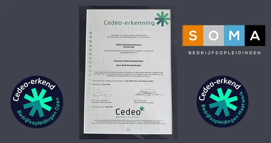 Cedeo certificaat voor SOMA Bedrijfsopleidingen 2025
